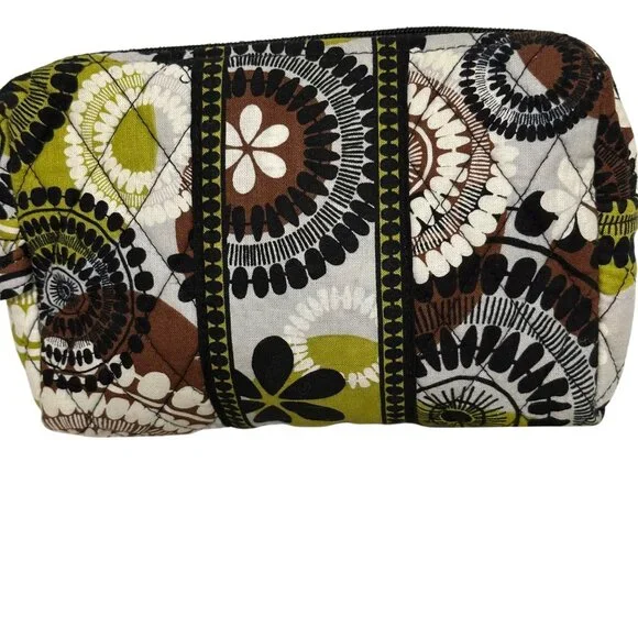 Vera Bradley Cocoa Moss Medium Cosmetic Makeup Bag Medallion Green White Brown - Picture 10 of 11